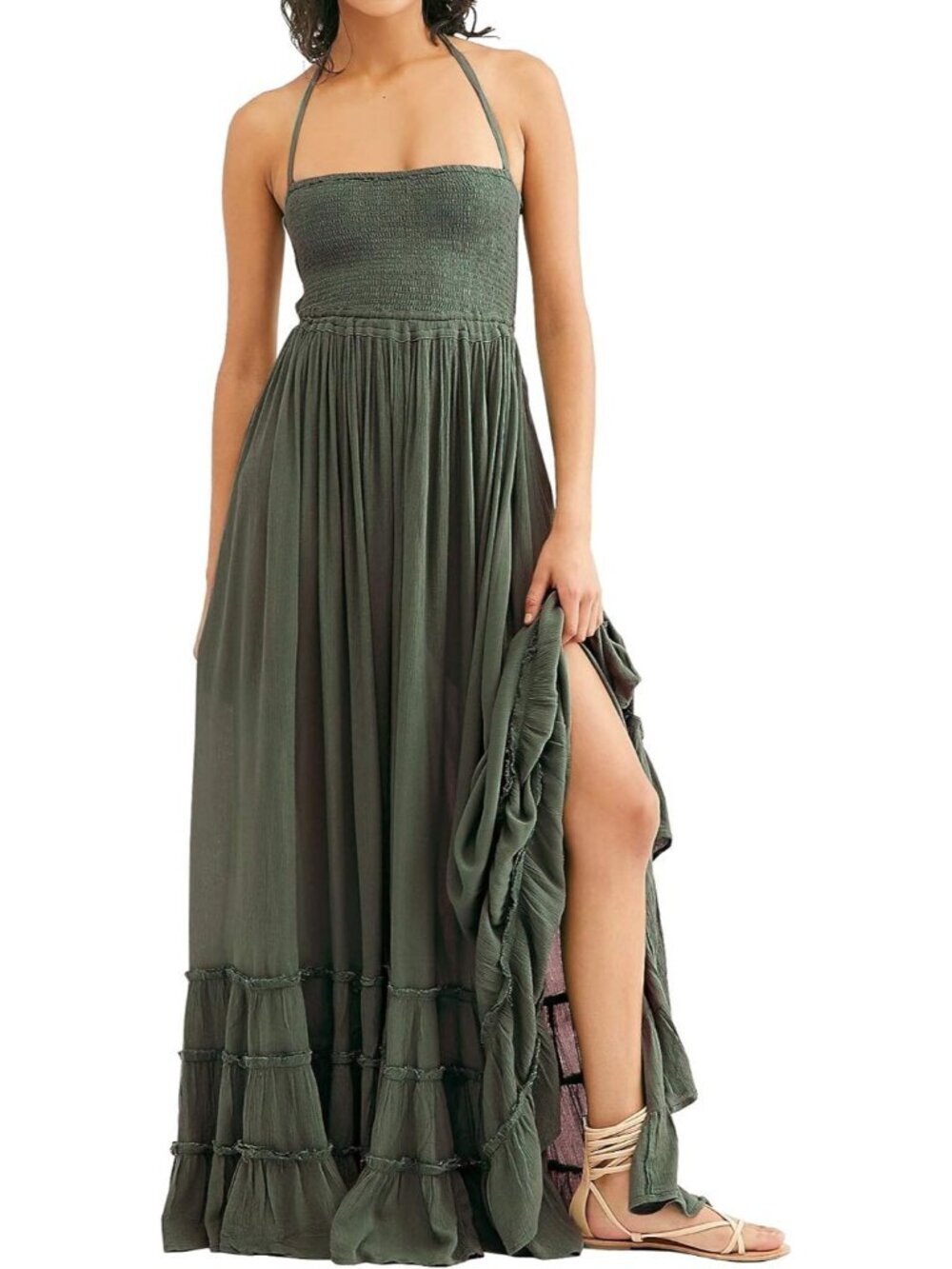 Women's Army Green Summer Boho Backless Long Comfortable Stylish Maxi Dress